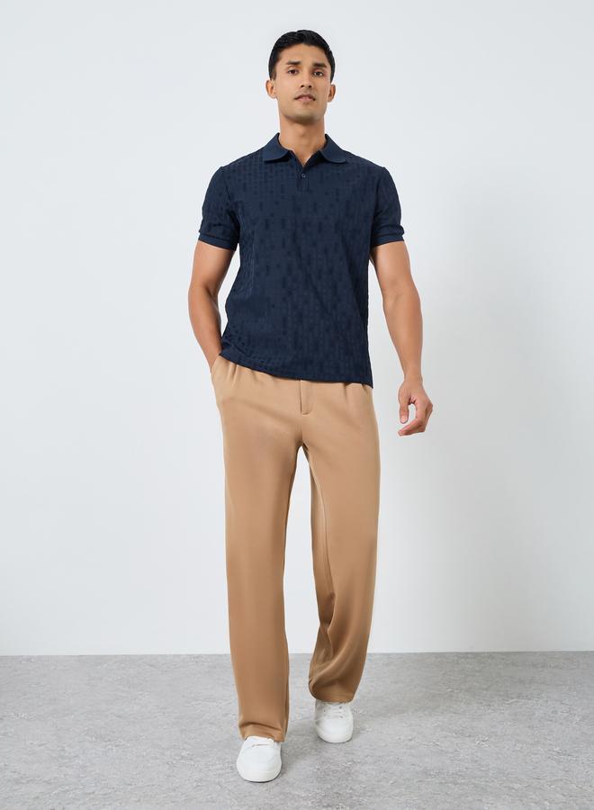 Styli Men Navy Blue Textured Knit Polo - Image 2